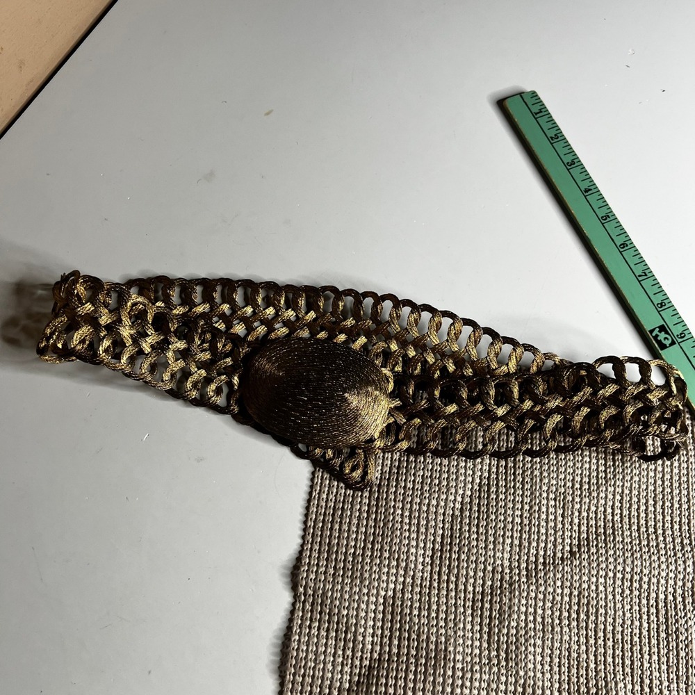 Vintage Metallic Gold Braided Macrame Belt Hook Buckle Bronze Shimmer 34 Inch